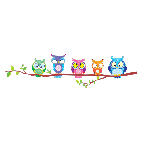 A family of colorful owls