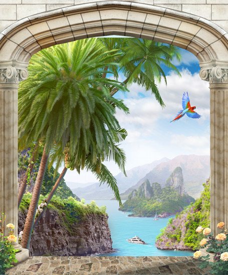 Gate with a view of tropical islands