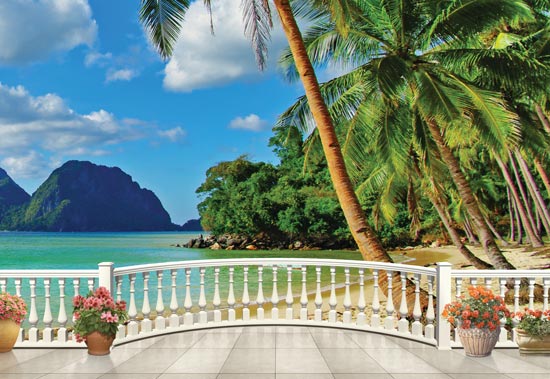 Balcony with a beautiful tropical beach view