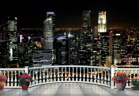 Balcony with city view at night