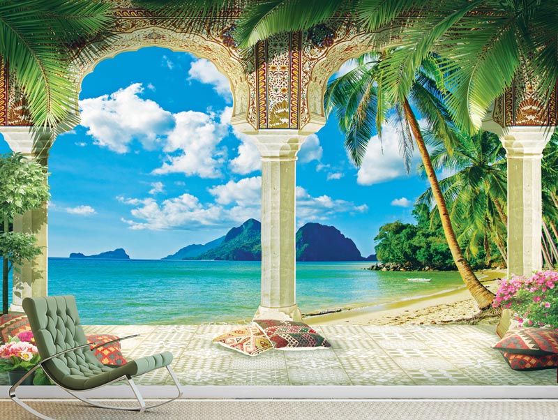 Wallpaper of a beautiful balcony with sea view