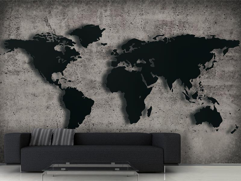 Wallpaper of a concrete wall with a map