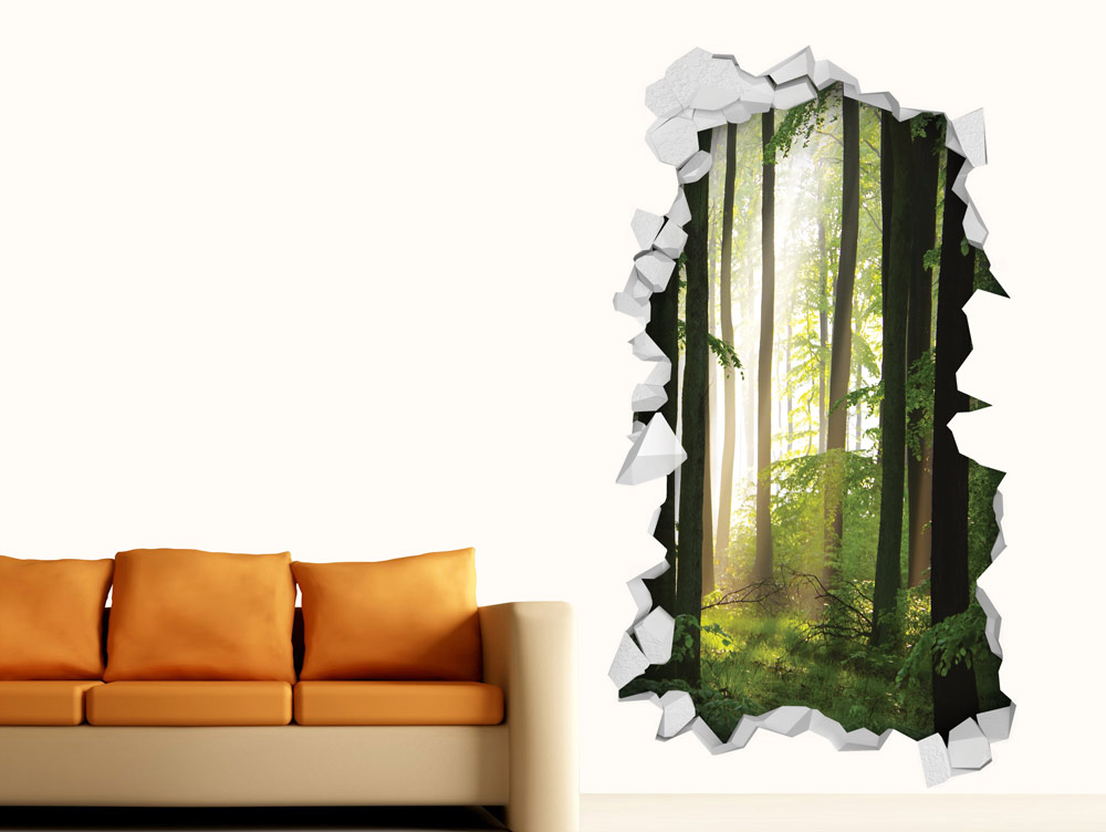 Wall Sticker | three-dimensional hole with a view of a path in the forest