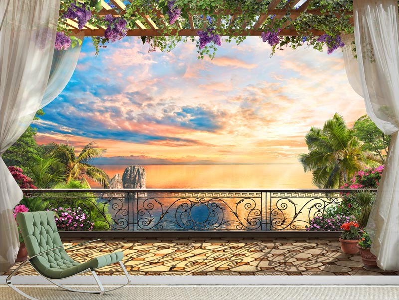 Wallpaper | Floral terrace with sea view