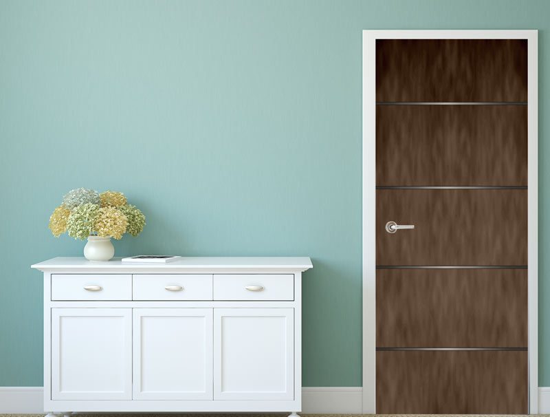 door Wallpaper | Dark brown with nickel stripes
