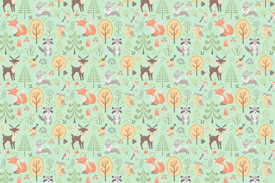 Wallpaper | Cute animals in pastel colors and green background