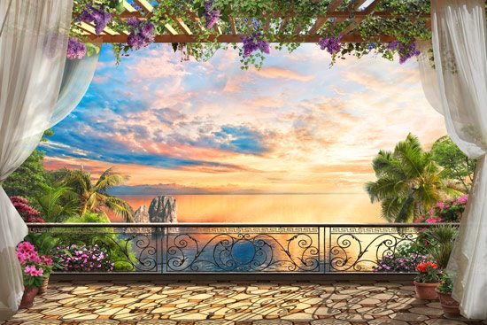 Wallpaper | Floral terrace with sea view