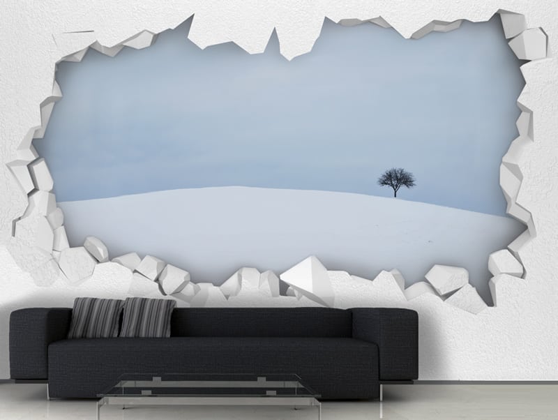 Wallpaper | A hole in the wall with a snowy view