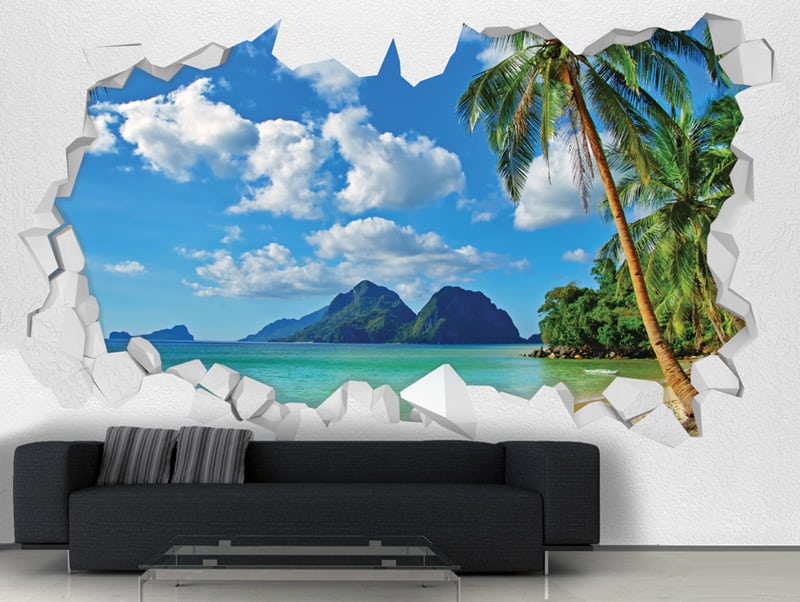 Wallpaper | Hole in the wall with tropical view