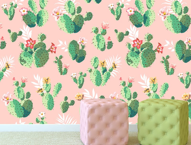 Wallpaper  | Green cacti on a pink background