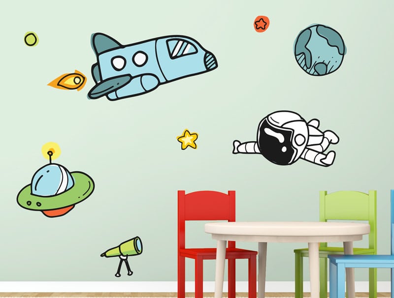 Wall Sticker | cute astronaut floats in space