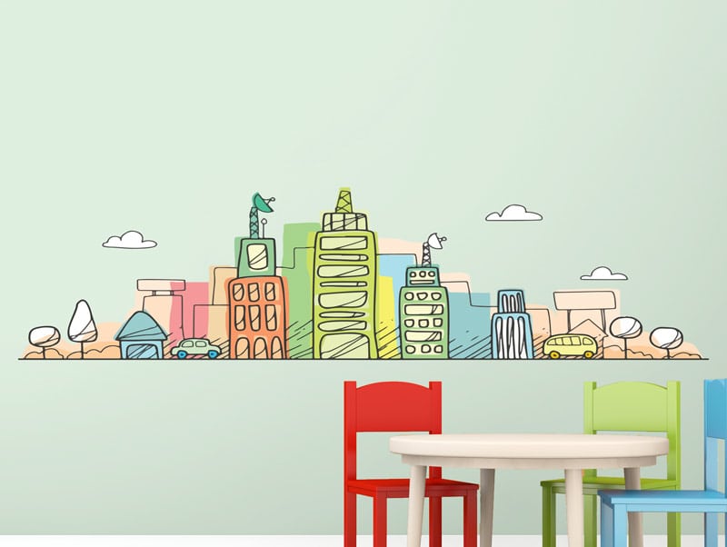 Wall Sticker | cute drawing of an urban landscape