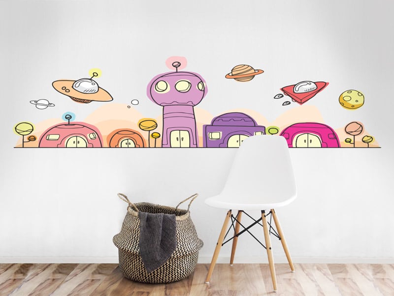 Wall Sticker | cute drawing of an alien city
