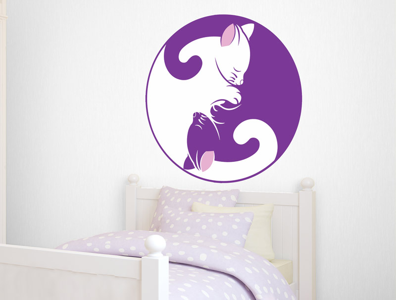 Wall sticker | White cat - Purple cat