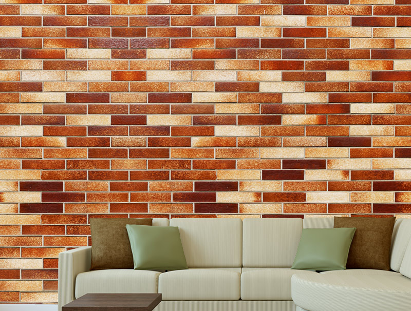 Wallpaper - brick wall in shades of orange brown