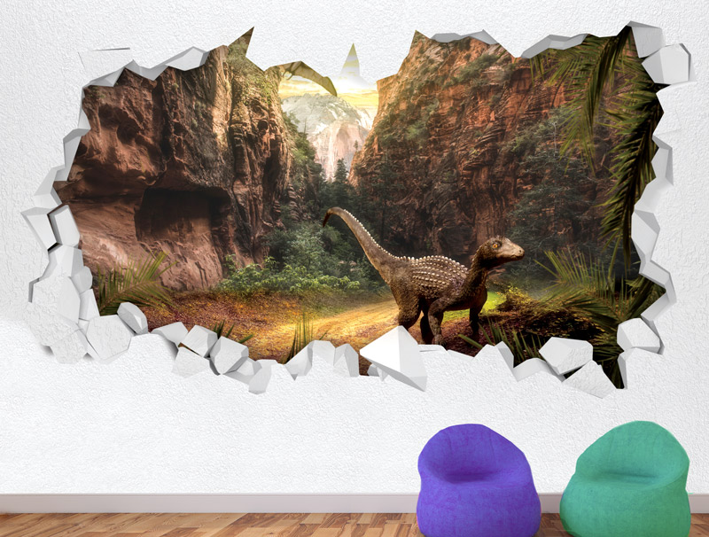 Wallpaper - hole in the wall dinosaurs