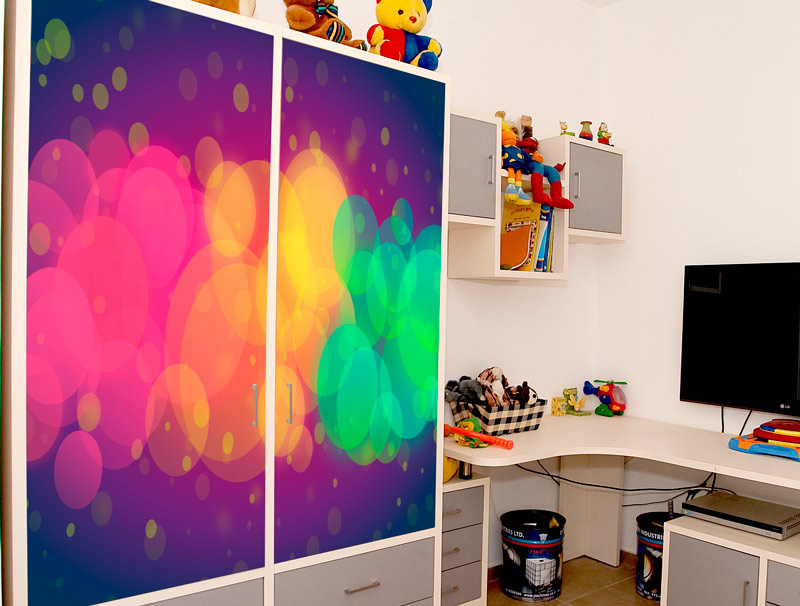 Wallpaper furniture - brightly colored bubbles