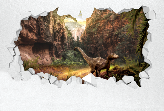 Wallpaper - hole in the wall dinosaurs