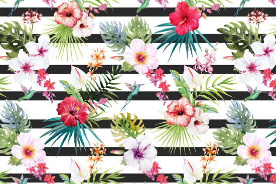 Wallpaper for furniture - flowers and stripes black and white