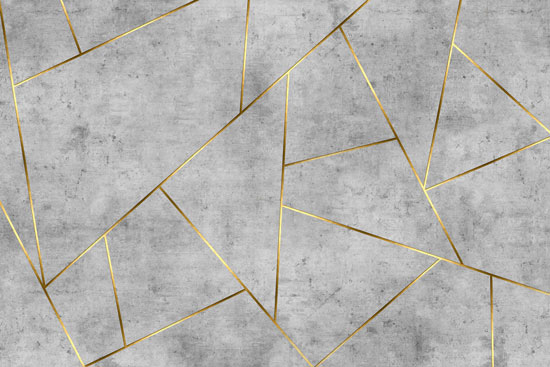 Wallpaper - geometric shapes of concrete and gold bars