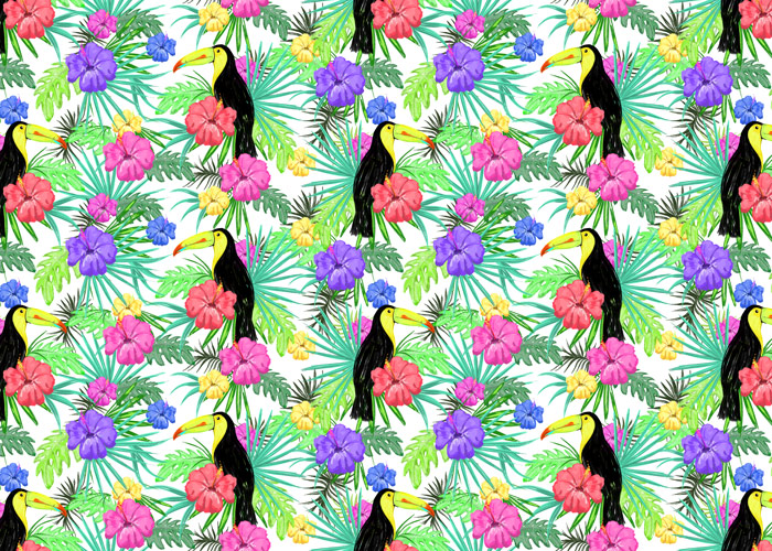 Wallpaper - colorful flowers and parrots