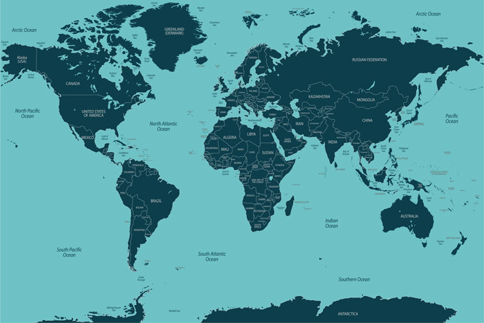 Wallpaper - world map in blue tones