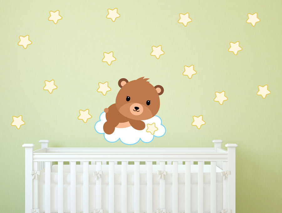 Sticker - Cute teddy bear with stars