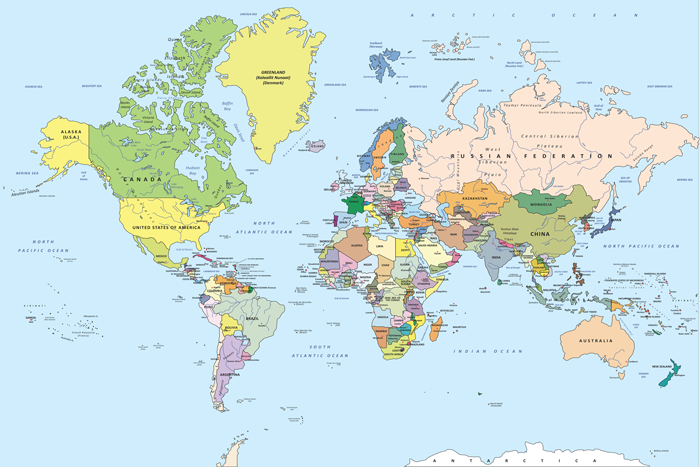 Wallpaper - world map in bright shades