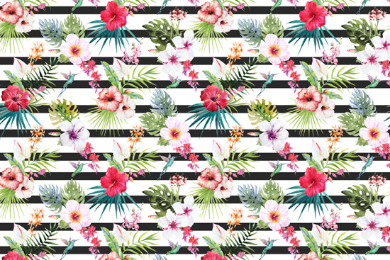 Wallpaper - stripes and flowers
