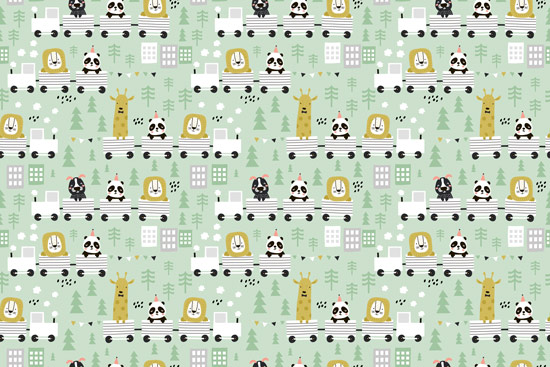 Wallpaper - animal train on a green background
