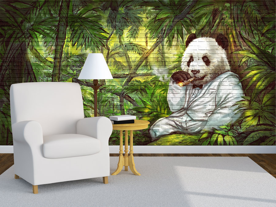 Wallpaper - business panda brick wall