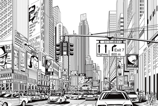 Wallpaper - Black and White Comic City