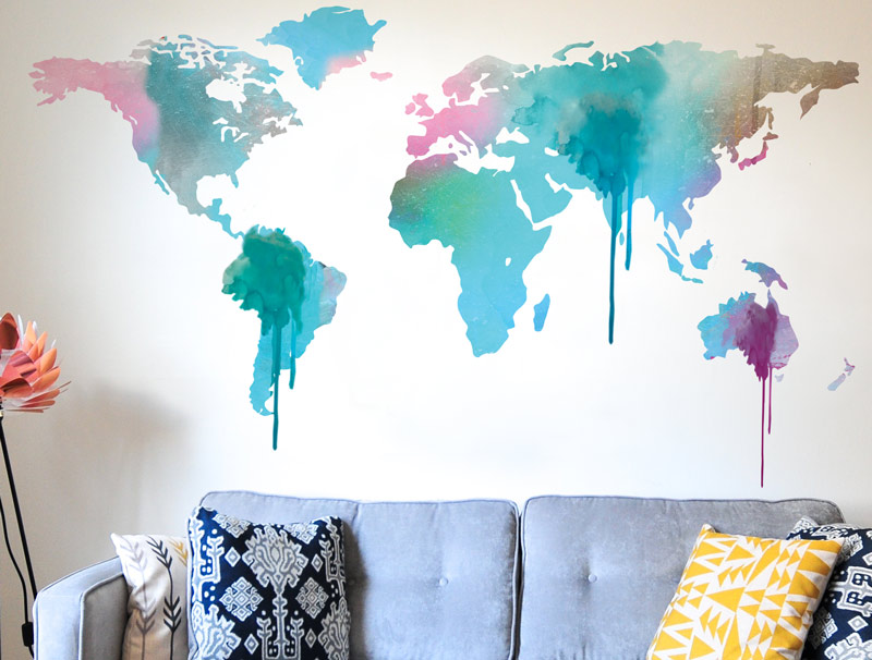 World map sticker wallpaper with pastel leaks