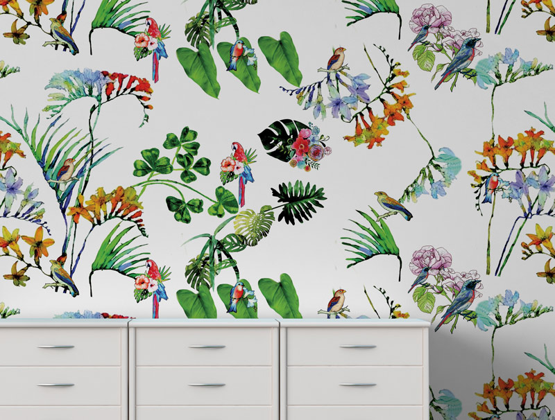 Jungle wallpaper with birds