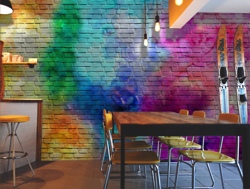 Rainbow color graffiti bricks wallpaper