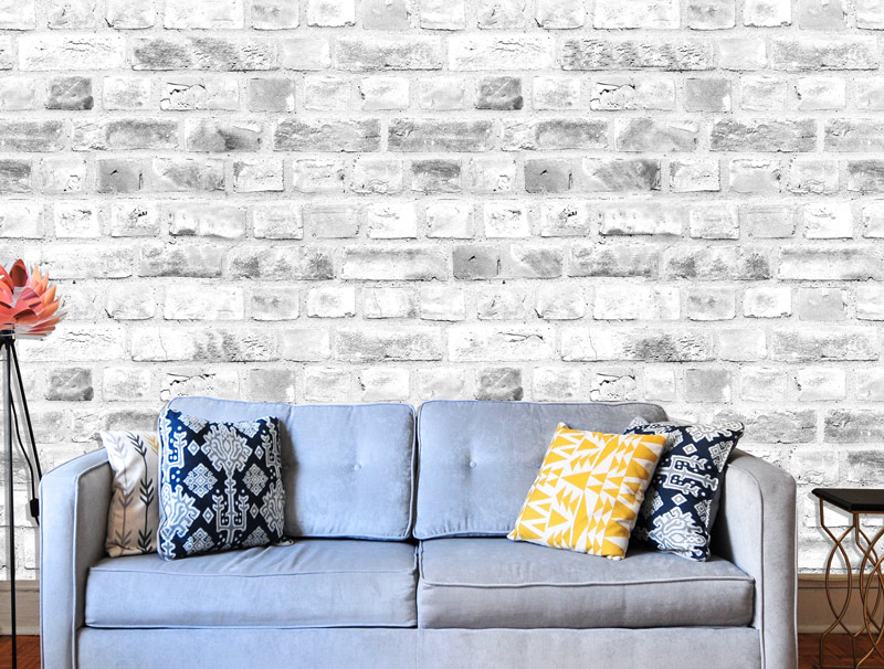 Gray and white bricks wallpaper in 80s style