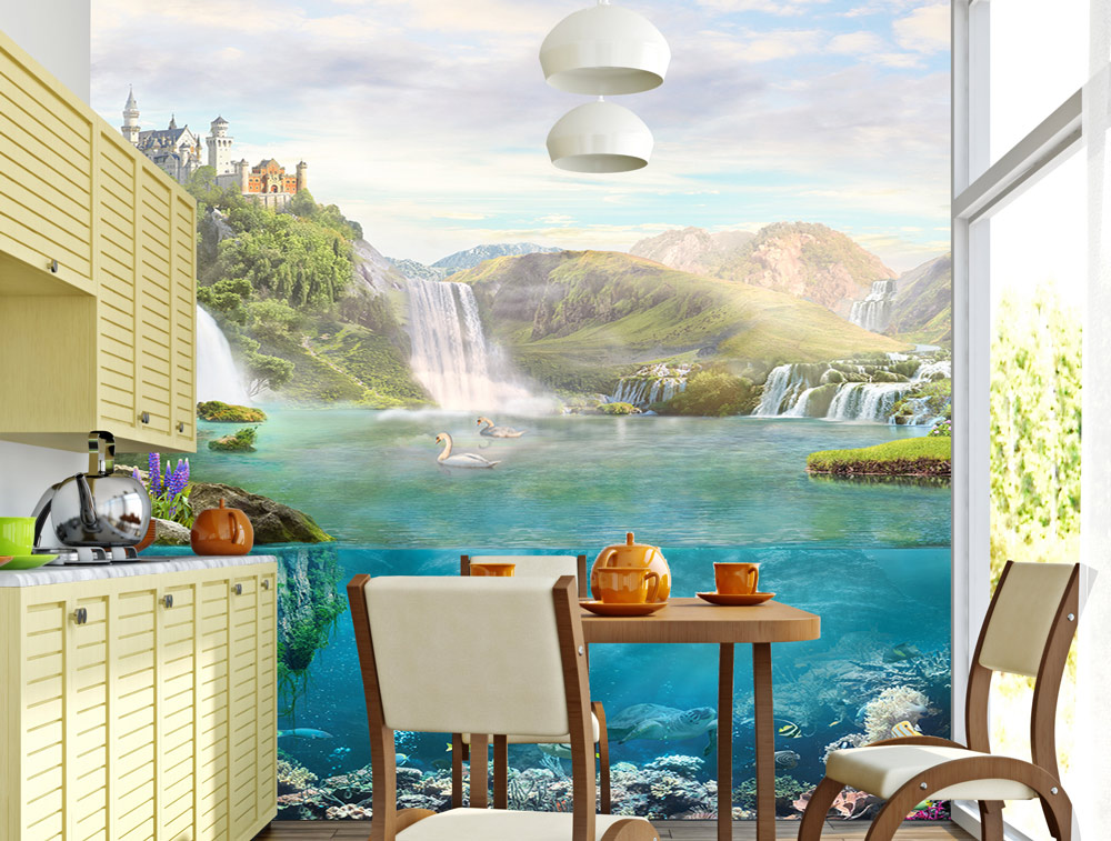 Wallpaper - a beautiful lake and waterfalls