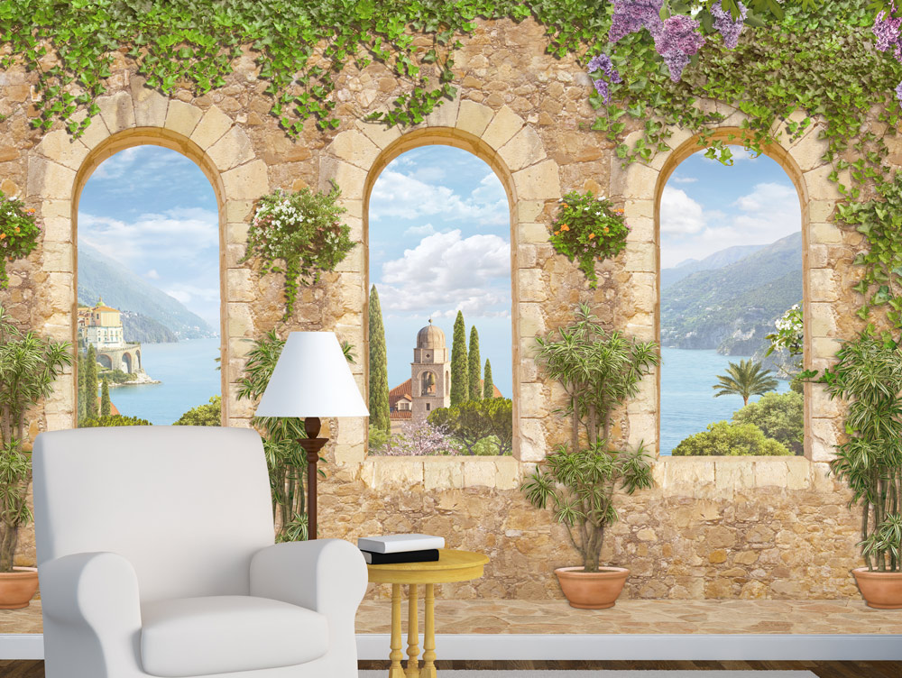Wallpaper - stone-style windows with a beautiful view