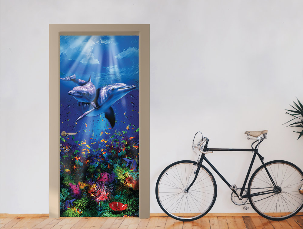 Door wallpaper - dolphins and coral reef