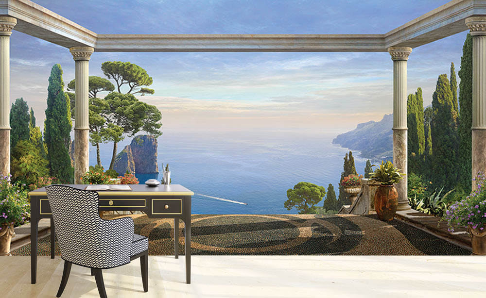 Wallpaper - 3D balcony with sea viewl