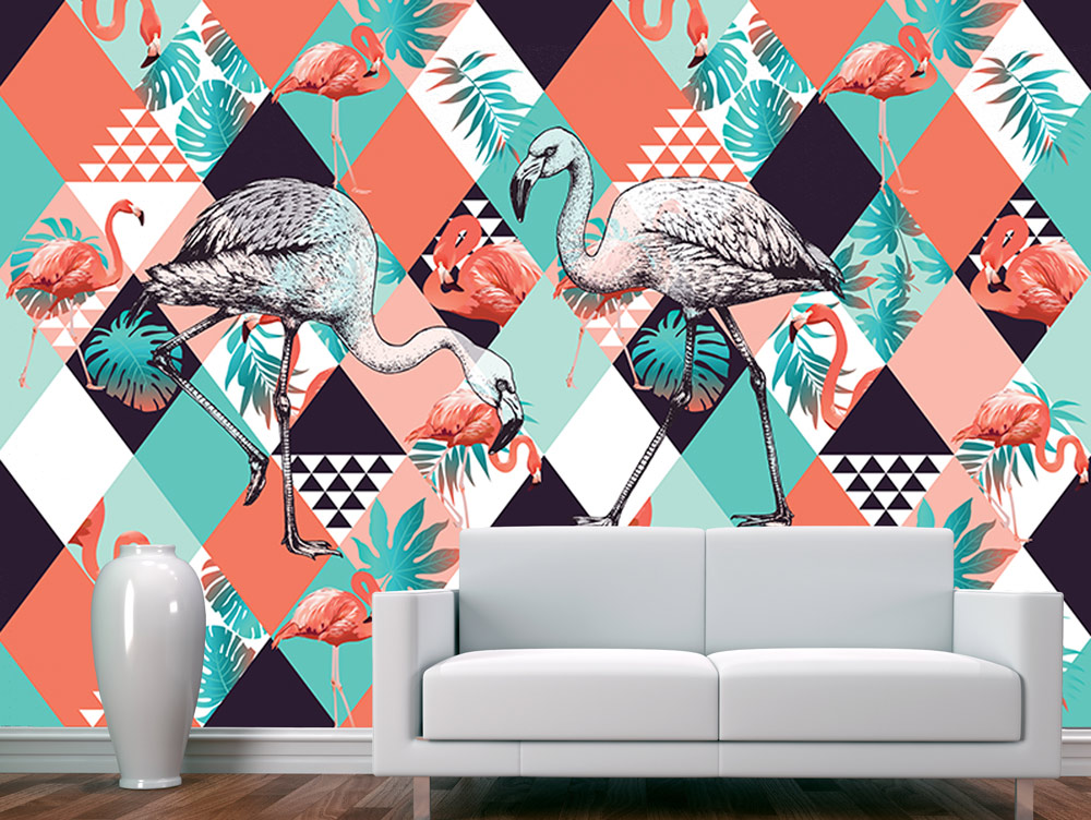 Wallpaper - flamingo in a modern design