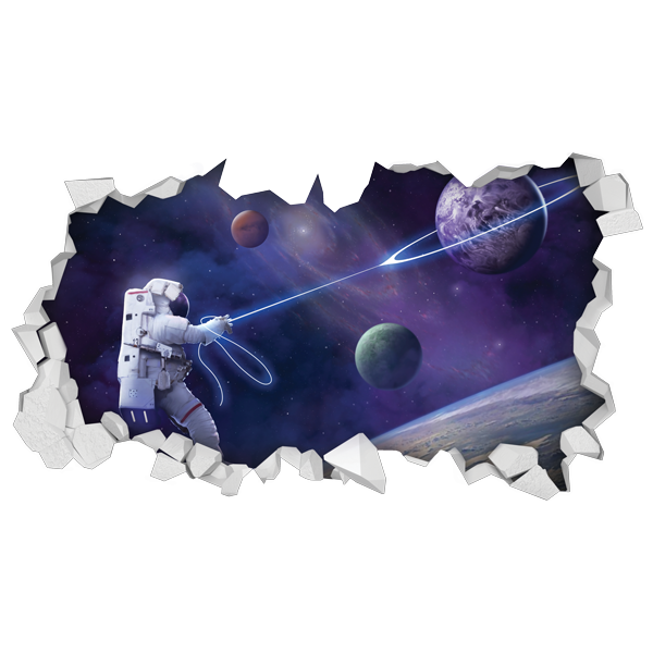 Wall Sticker - A three-dimensional hole astronaut catches a planet