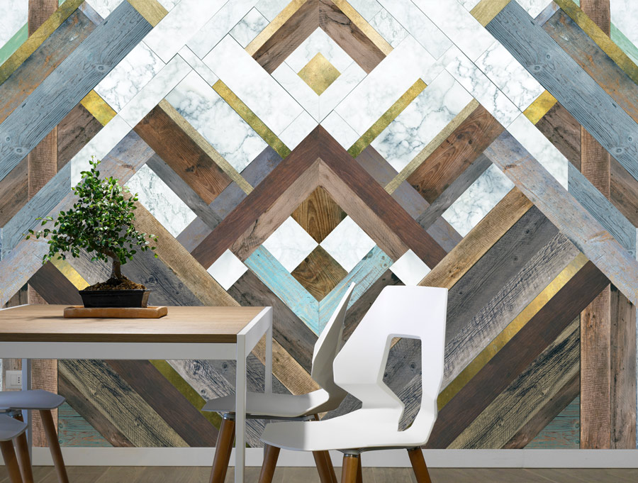 Wallpaper | Wood and marble shapes