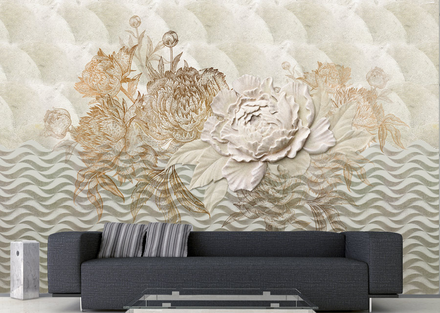 Wallpaper | Flower design in shades of sand