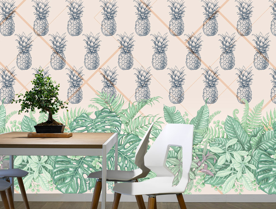 Wallpaper | Illustrated leaves and pineapples