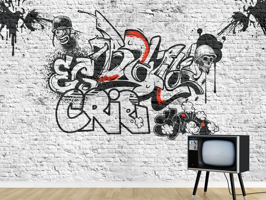 Wallpaper | Graffiti concrete wall black red