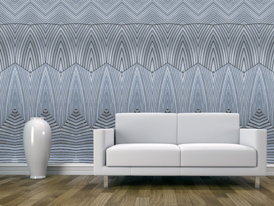 Wallpaper | Blue designed wood engravings