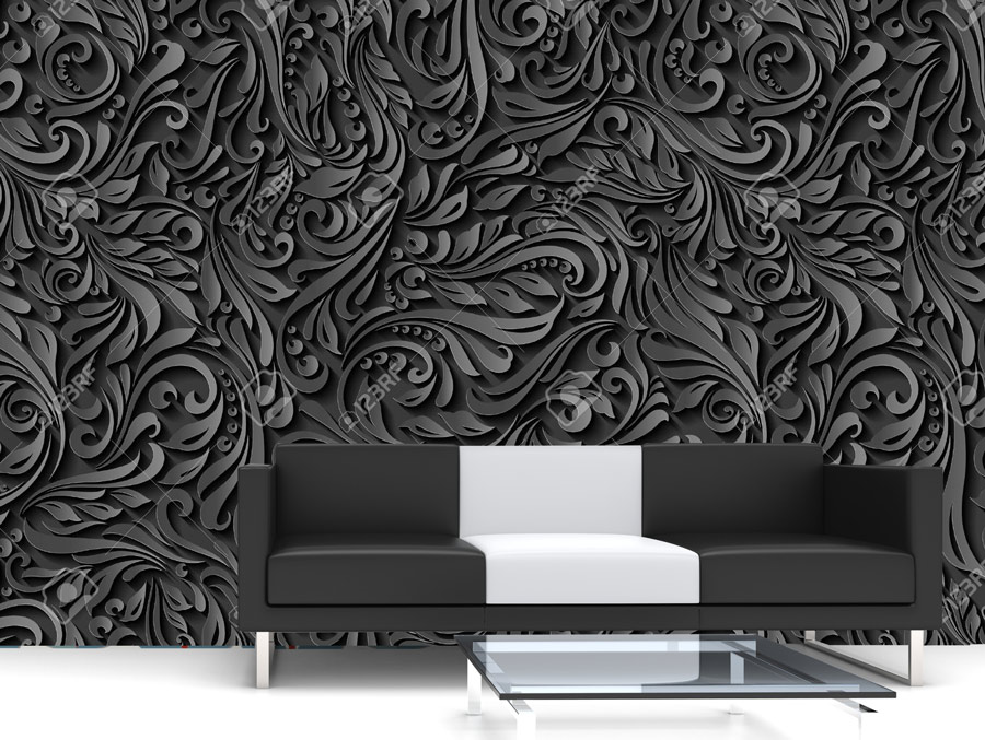 Wallpaper | Three-dimensional black leaf design