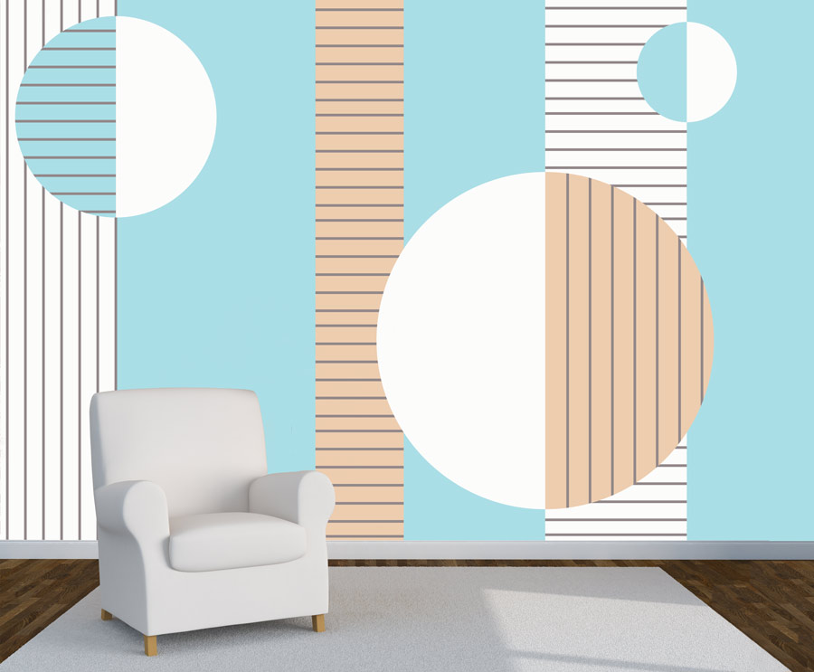 Wallpaper | Circles and stripes in shades of brown and light blue