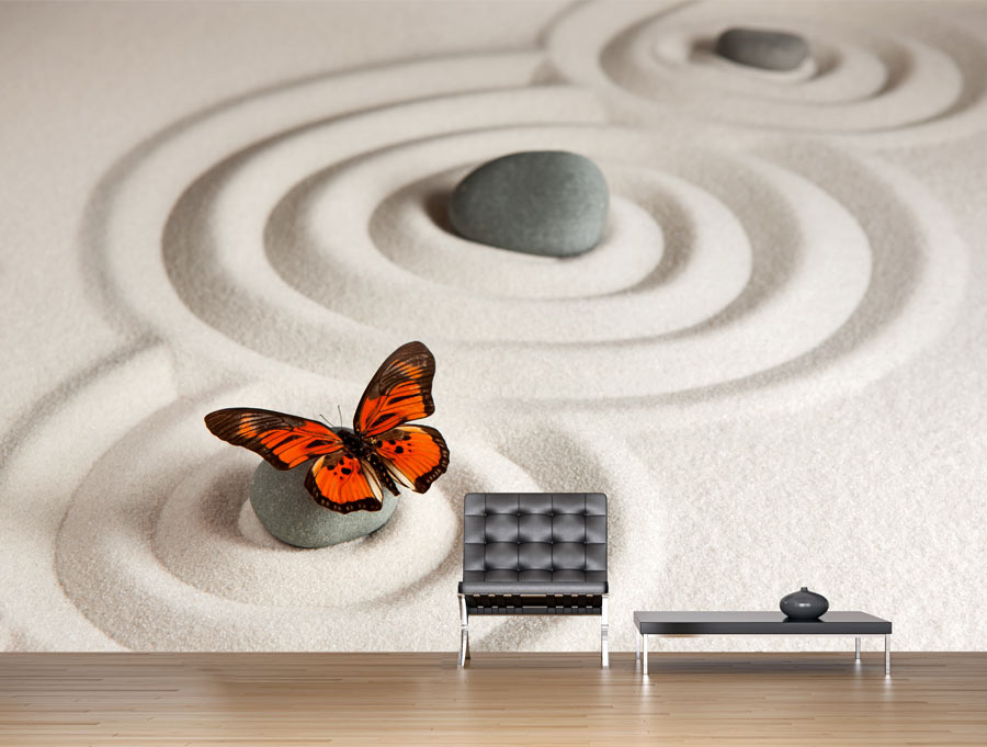 Wall Sticker | Stones in the sand and an orange butterfly